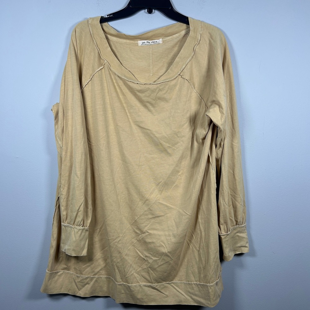 We The Free People Long Sleeve Top Women's XL Tan Oversized Slouchy Boho Lounge